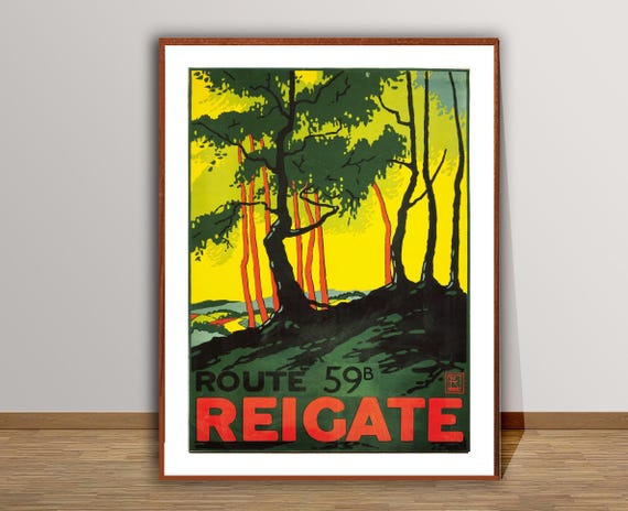 Reigate England Vintage Travel Poster Retro Reigate Poster Gift Idea Wall Decor