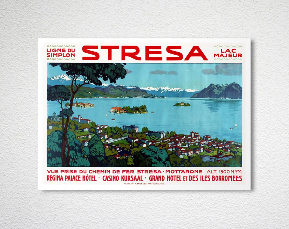 Stresa Lake Maggiore Italy Simplon Railway Vintage Travel Poster - Image 2