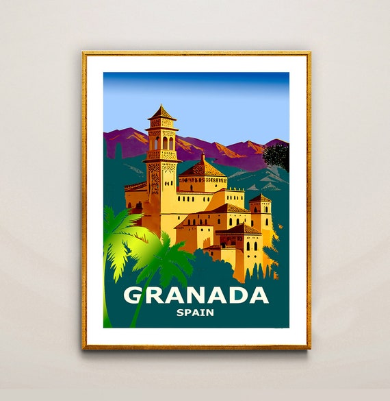Granada Alhambra Palace Travel Poster By Wall Arty Exclusive Design Granada Poster Travel Granada Wall Decor Gift Idea