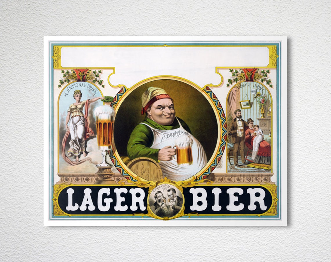 Vintage Lager Bier Poster Cheerful Monk Beer Stein Pub Artwork - Image 2