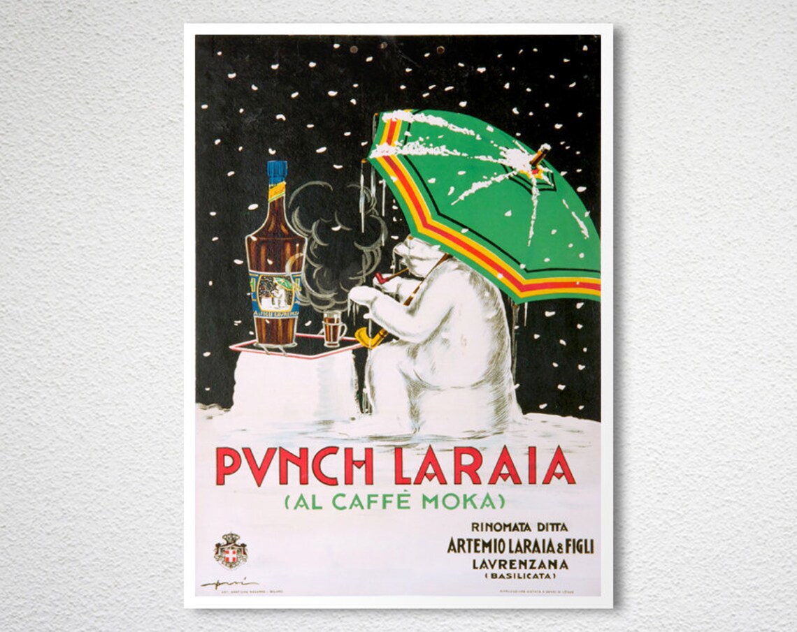 Punch Laraia Coffee Moka Snowman Hot Drink Vintage Ad Poster - Image 2