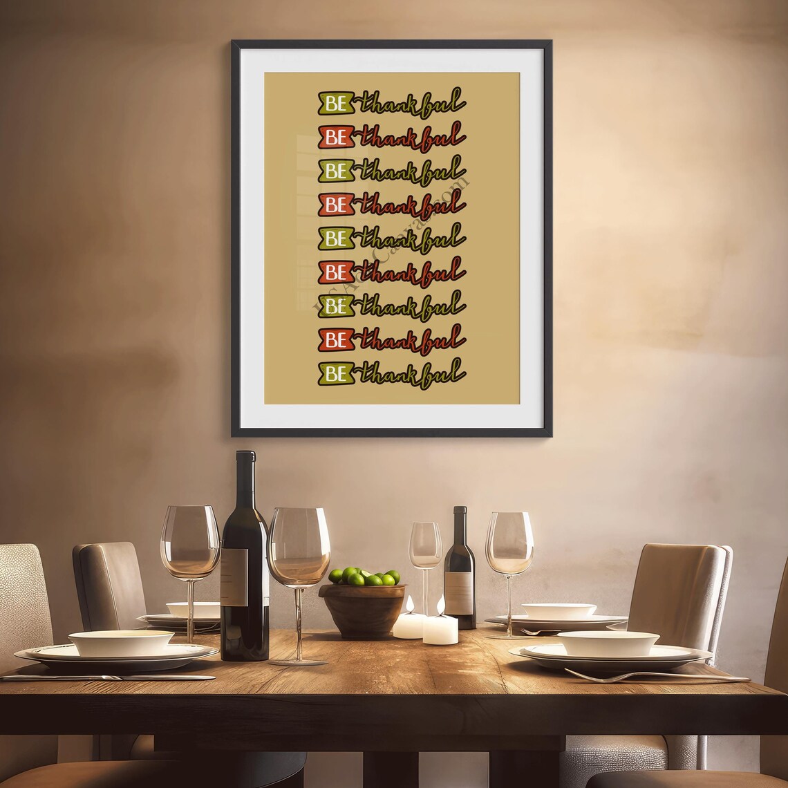 Be Thankful Repeated Hand Lettered Quote in Autumn Colors Poster