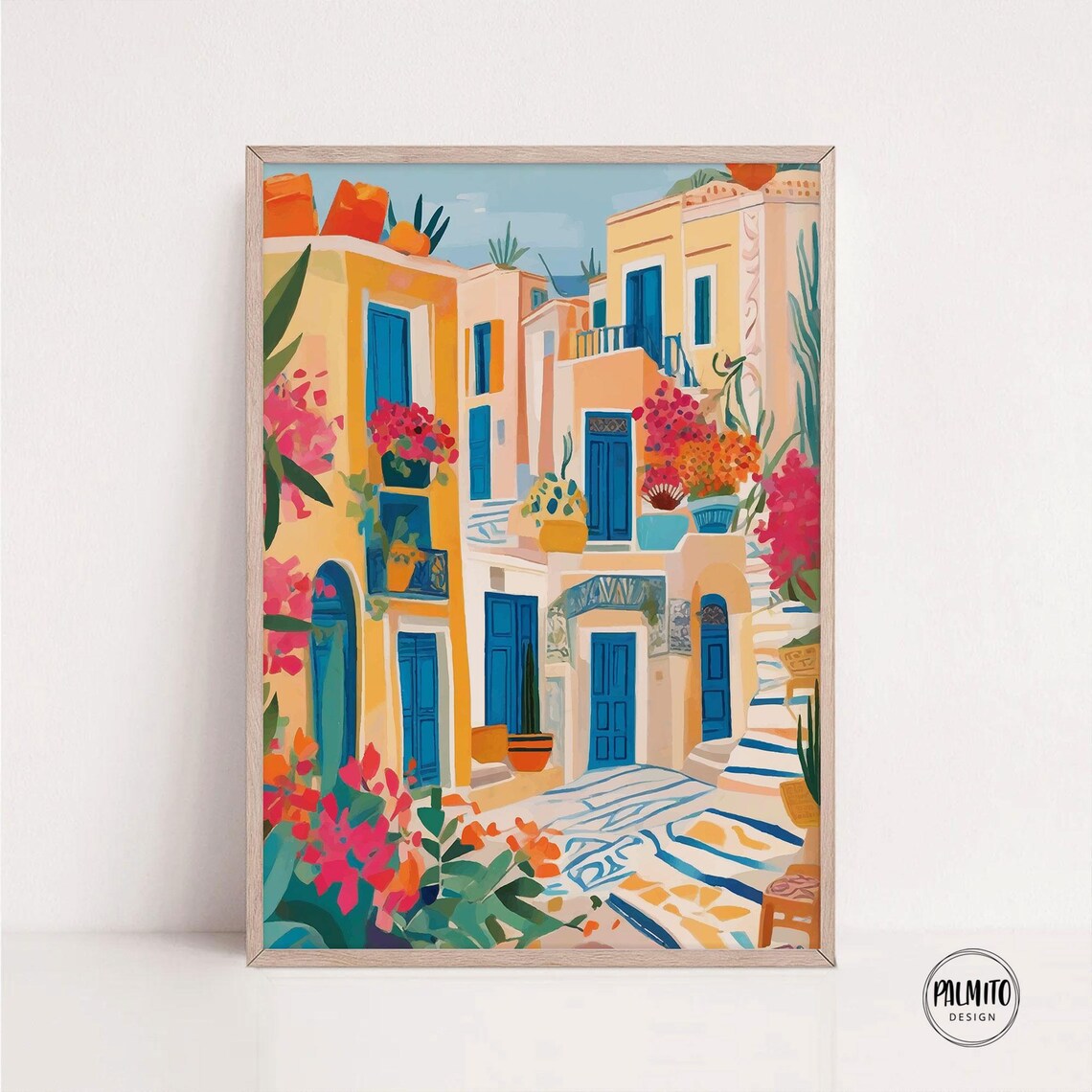 Santorini Architecture Travel Poster, Greece Village