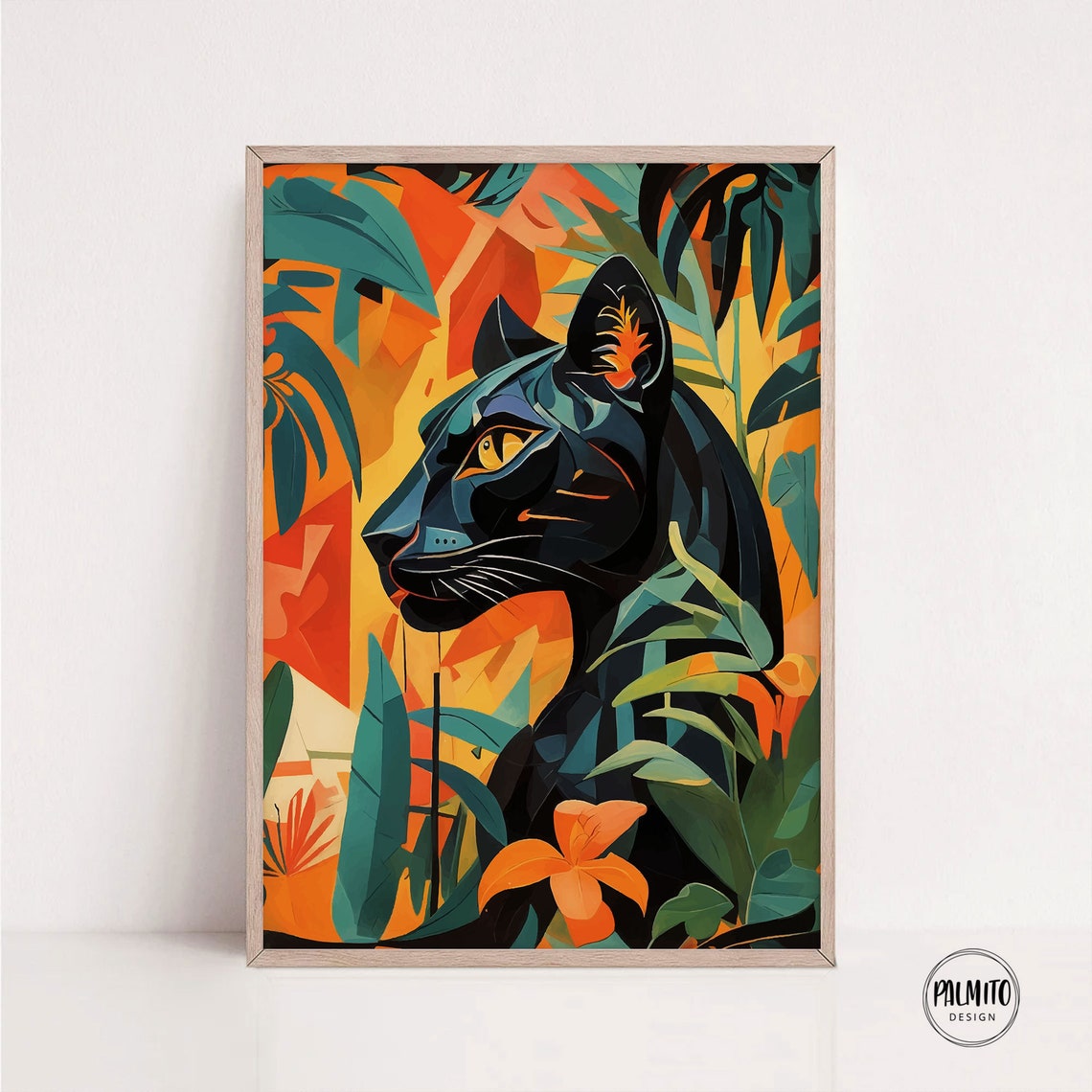 Black Panther Colorful Jungle Abstract Wildlife Portrait Poster