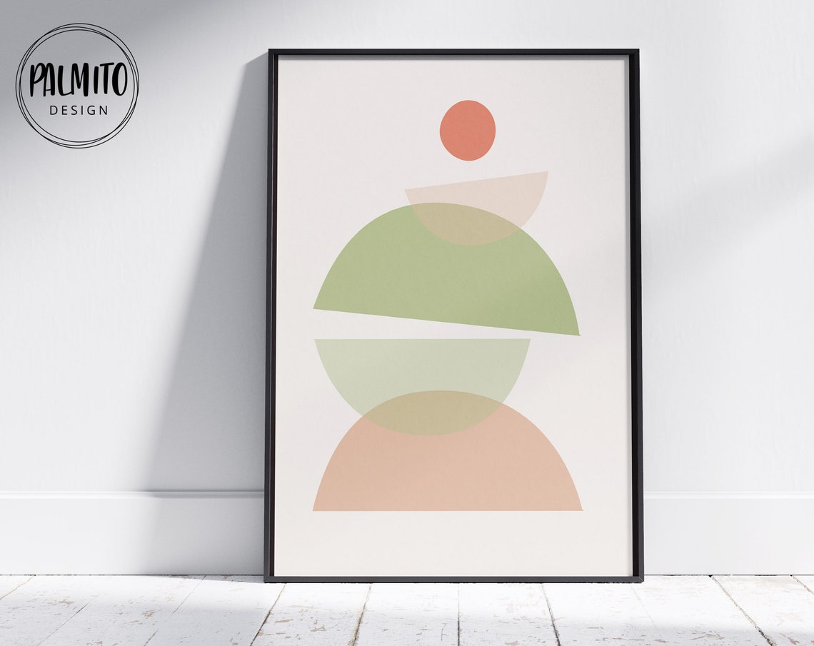 Pastel Geometric Semicircle Stack Mid Century Abstract Wall Art