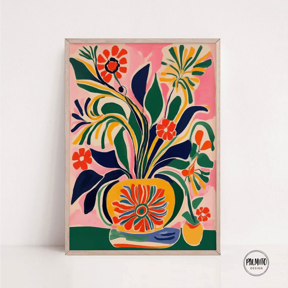Pink Floral Print, Eclectic Botanical Wall Art