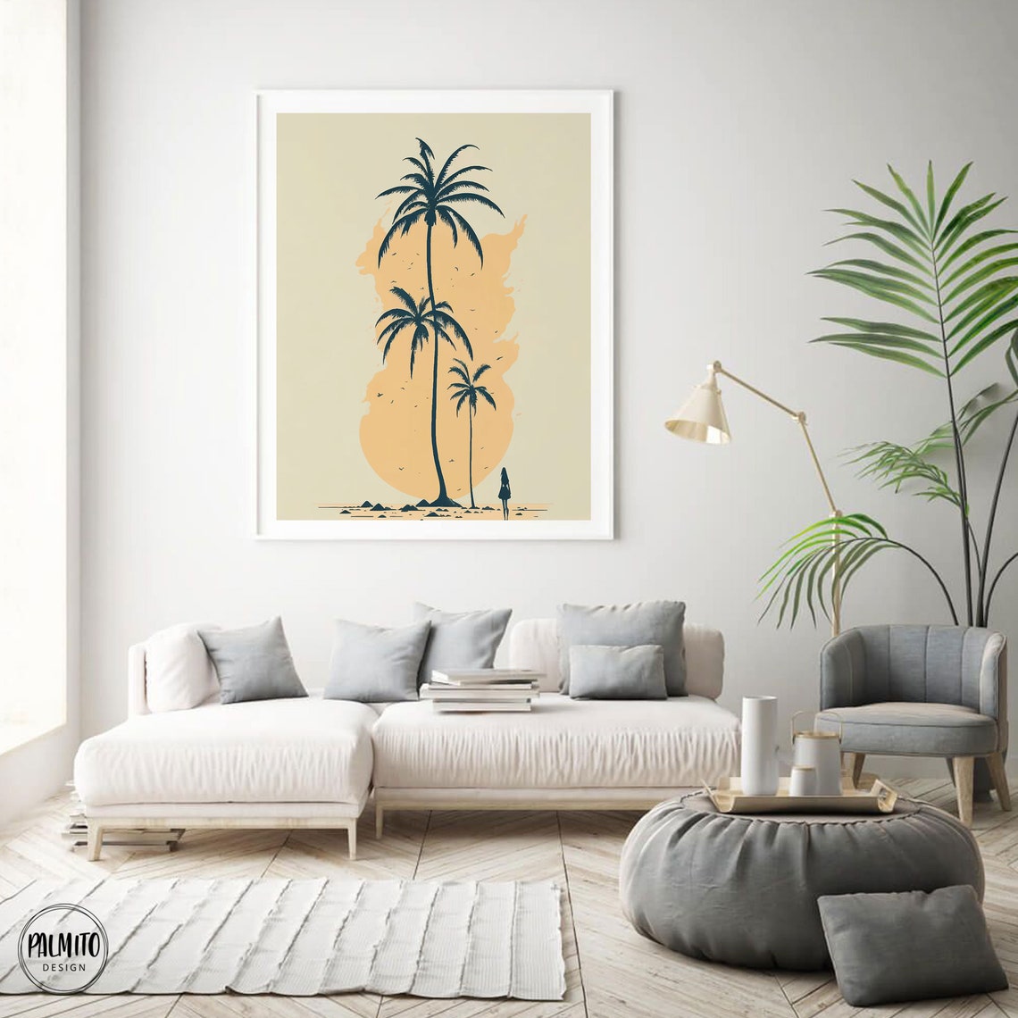 Minimalist Palm Tree Silhouette Sunset Beach Scene Art Poster - Image 2