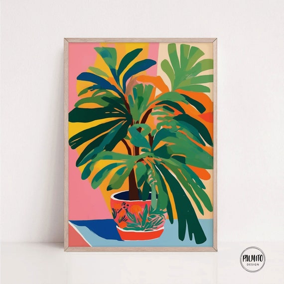 Tropical Plant Gouache Art Print, Bold Color Study