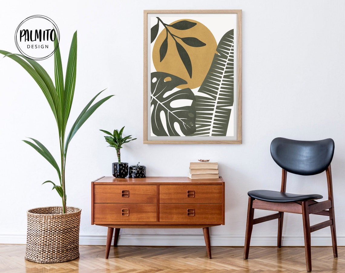 Boho Tropical Monstera Leaf Olive Green Mustard Sun Statement Poster - Image 2