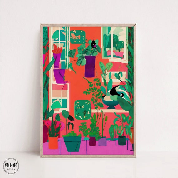 Maximalist Wall Art Plants Print Colorful Abstract Wall Art Art Bright Wall Art Colorful Living Room Print Bold Poster