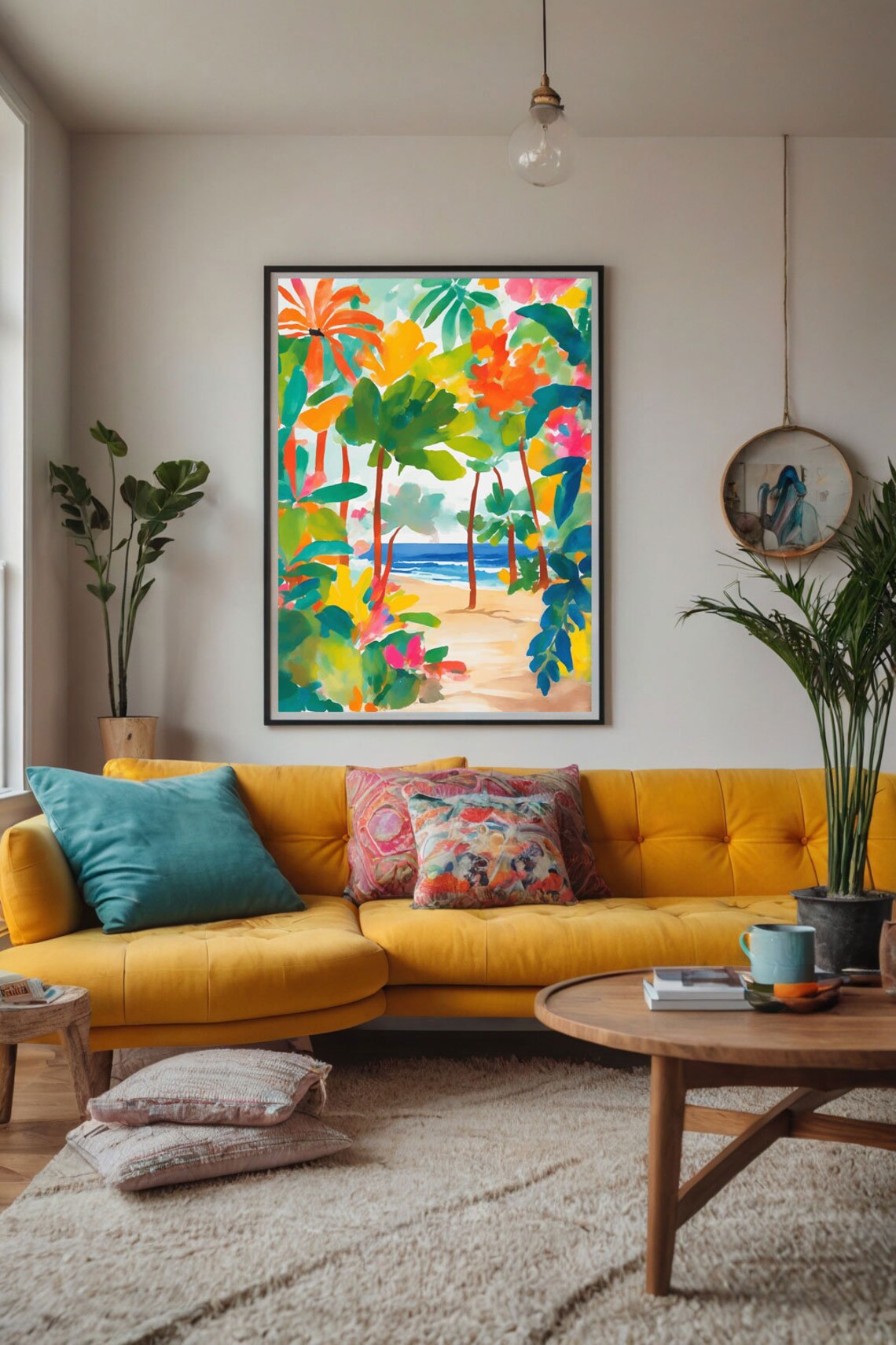 Watercolor Tropical Beach Palms Ocean Paradise Scene Art Poster - Image 3