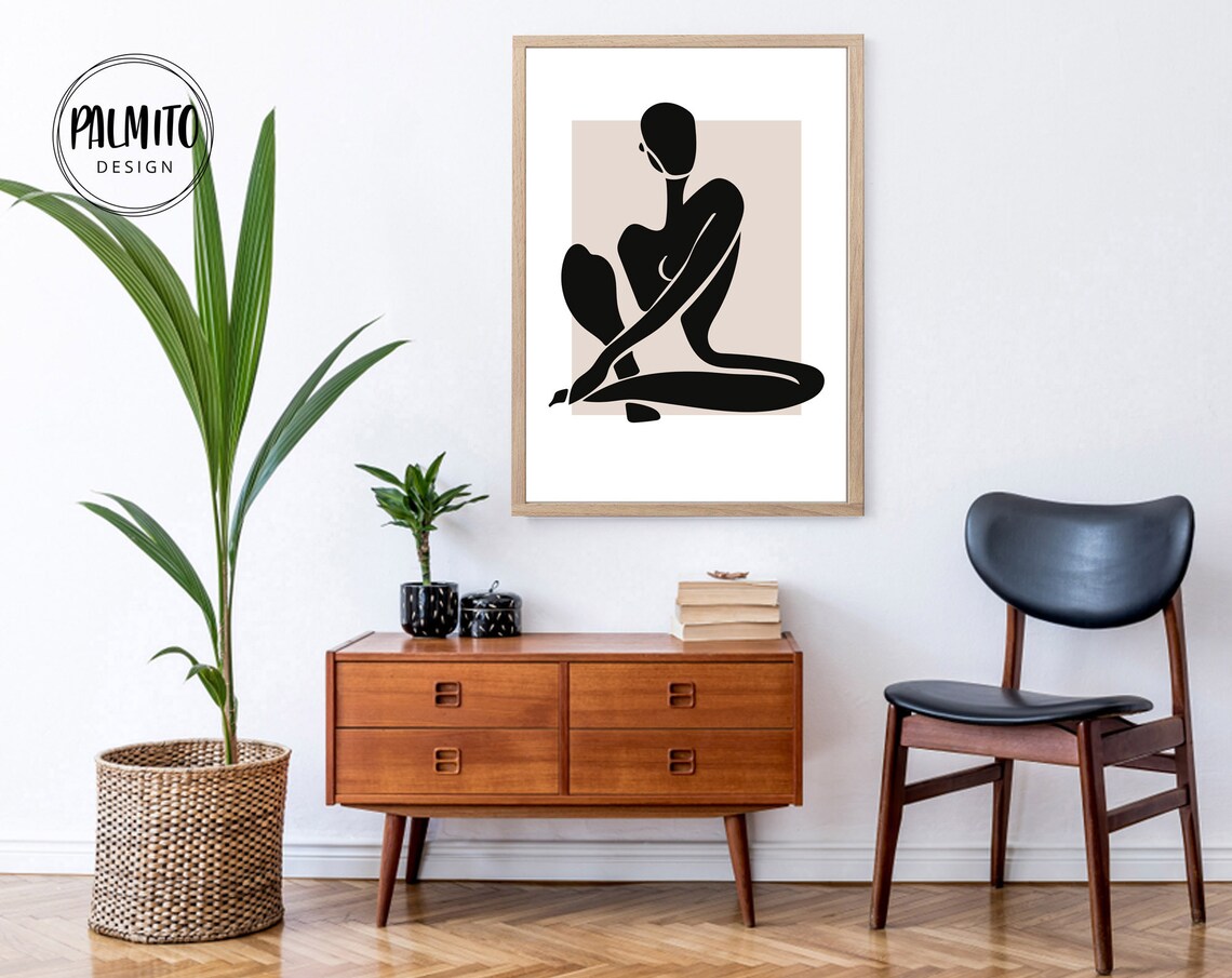 Black Female Figure Silhouette Nude Body Matisse Style Wall Art - Image 3