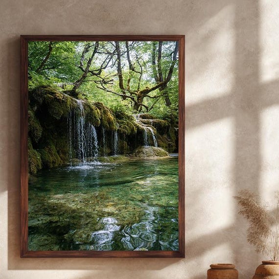 Peaceful Waterfall Canvas Wall Art Print With Mossy Rocks And Clear Forest Stream Tranquil Nature Landscape Home Decor