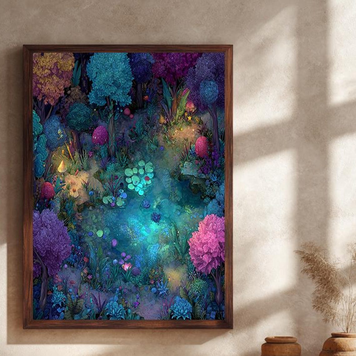 Fantasy Forest Pond Wall Poster, Whimsical Enchanted Nature Scene