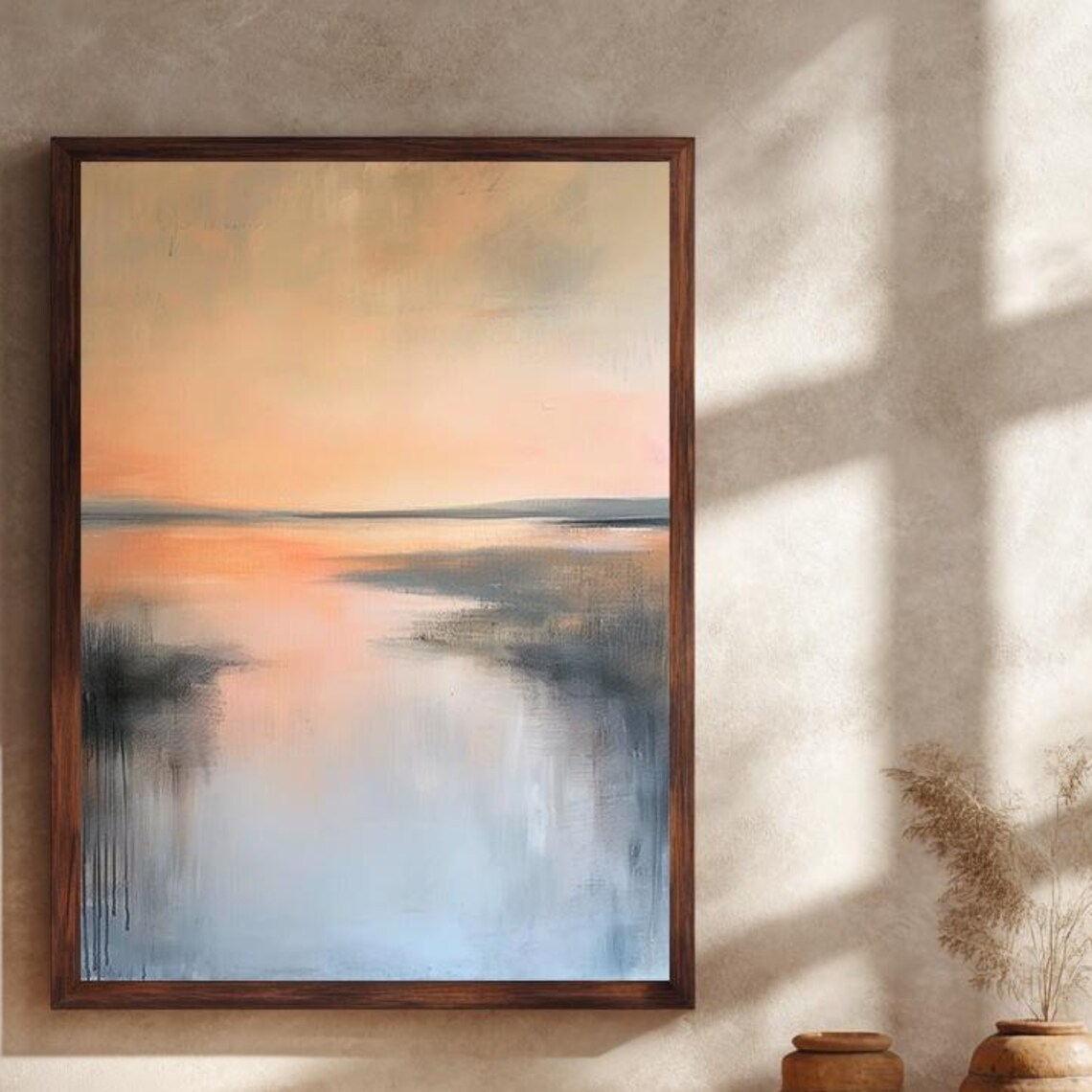 Minimalist Sunset Lake Abstract Art Print