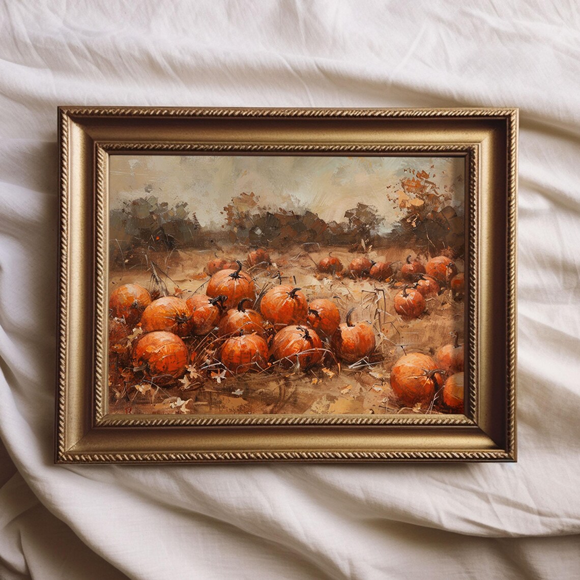 Pumpkin Patch Vintage Style Painting, Fall Decor - Image 2