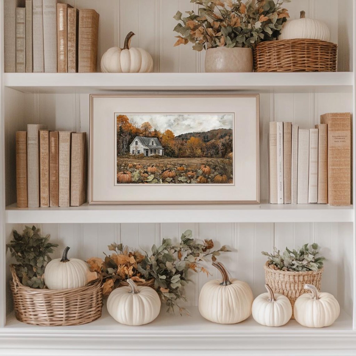 Pumpkin Patch Vintage Style Painting, Cottage Fall Decor - Image 3