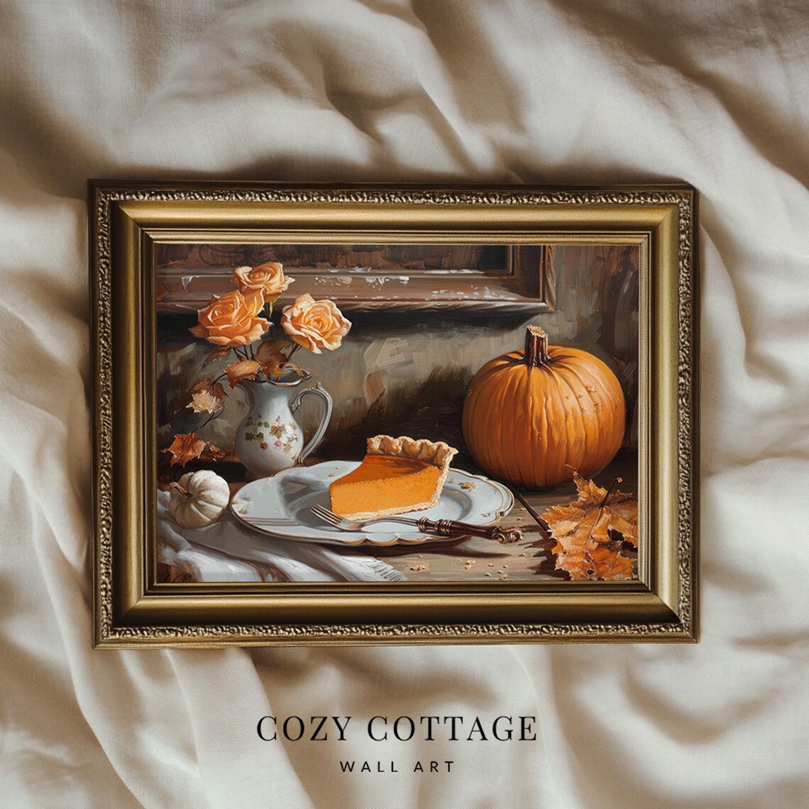 Pumpkin Pie, Vintage Style Still Life Fall Decor