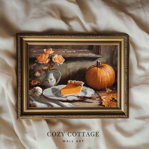Pumpkin Pie, Vintage Style Still Life Fall Decor