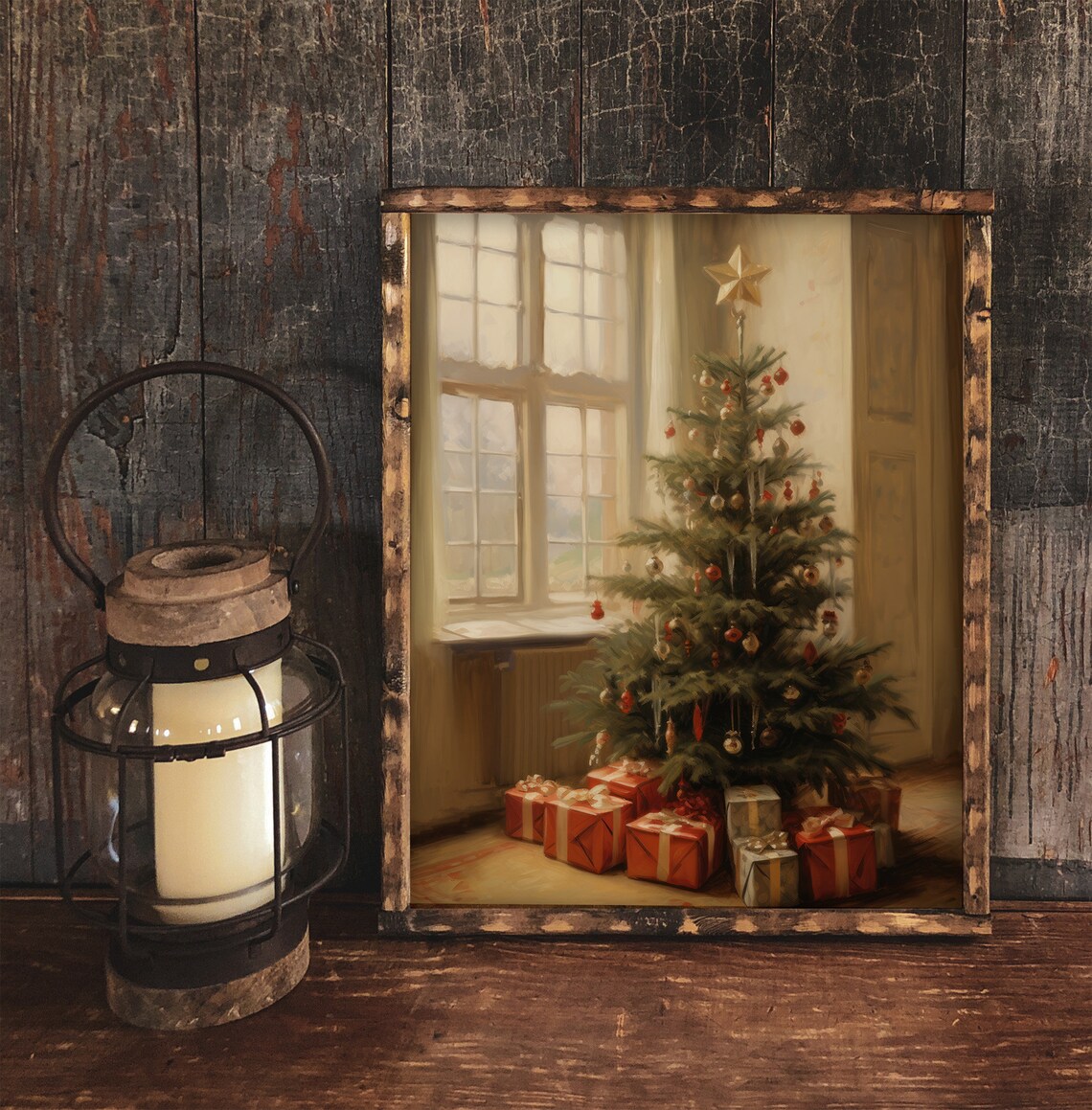 Festive Christmas Tree, Victorian Style Painting - Image 2