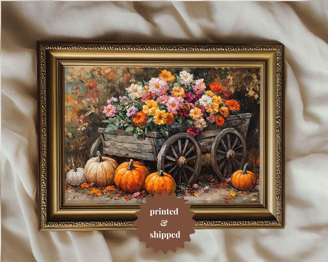 Flowers And Pumpkins, Farmhouse Cottagecore Vintage Style