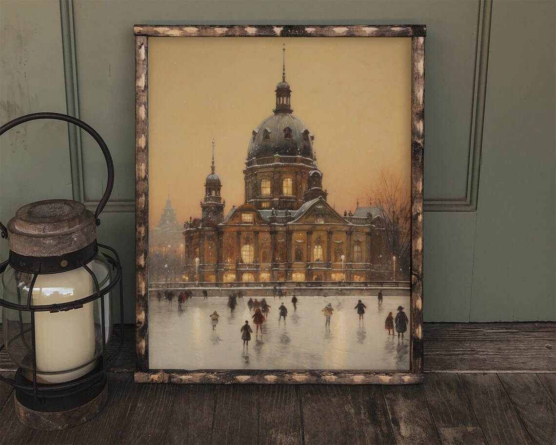 Ice Skating In The City, Vintage Style Painting - Image 2