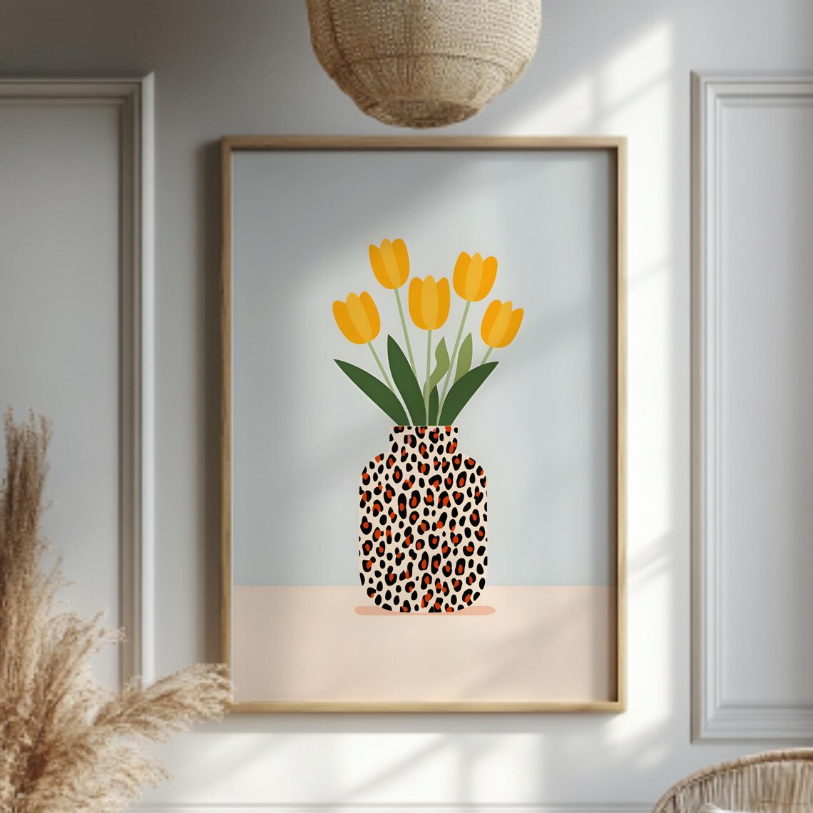 Tulip Wall Art Print Floral Vase Artwork Leopard Poster Modern Botanical Decor Colorful Flower Spring Home