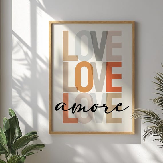 Love Printed Wall Art Amore Romantic Typography Print Minimalist Bedroom Decor Modern Quote Poster