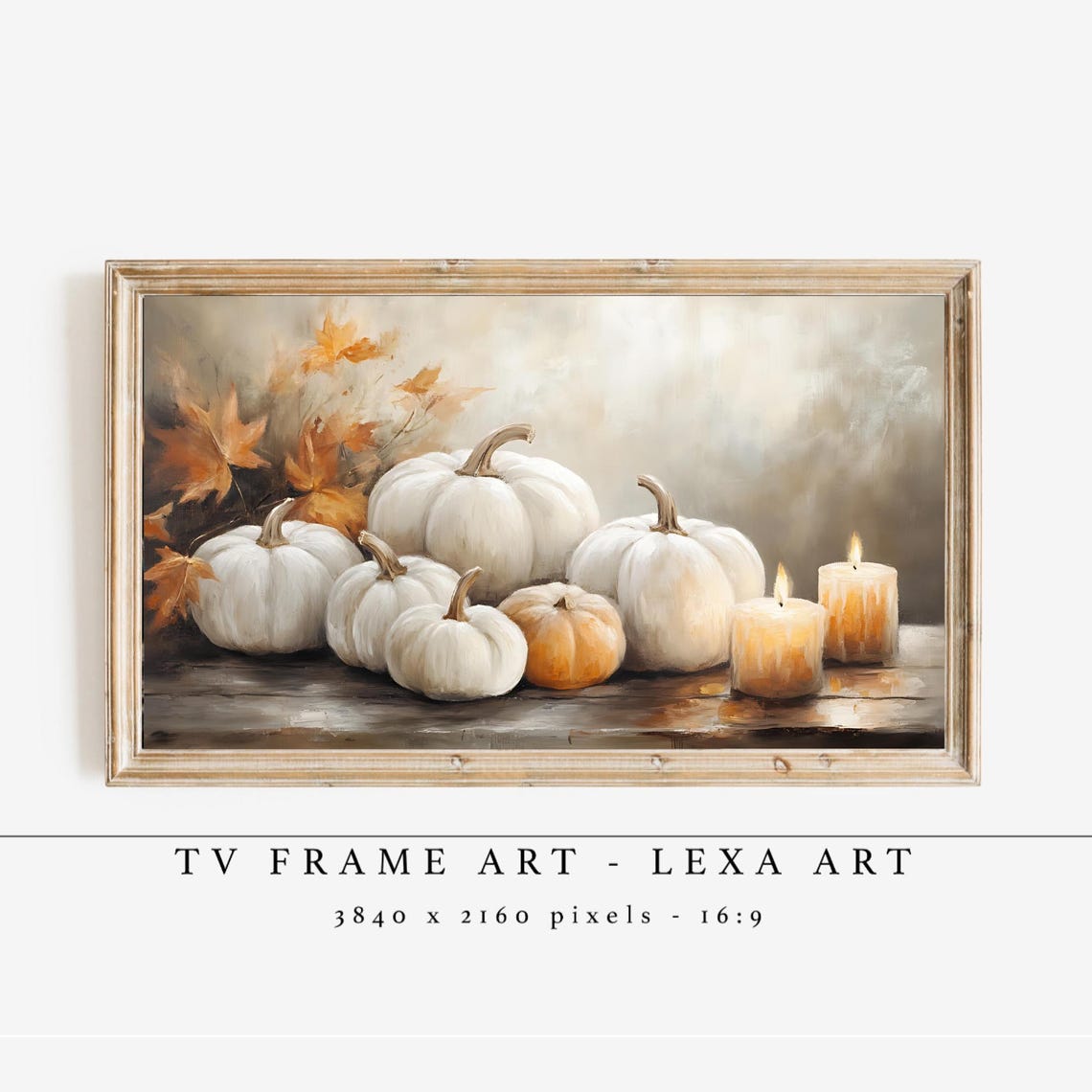 White Pumpkins And Lit Candles Autumn Still Life Tv Frame Poster