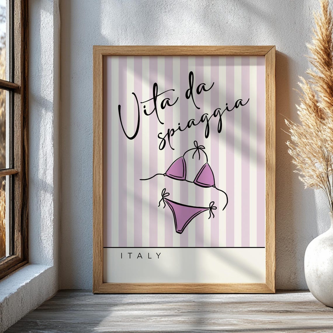 Vita Da Spiaggia Italy Purple Bikini Italian Beach Life Art Poster