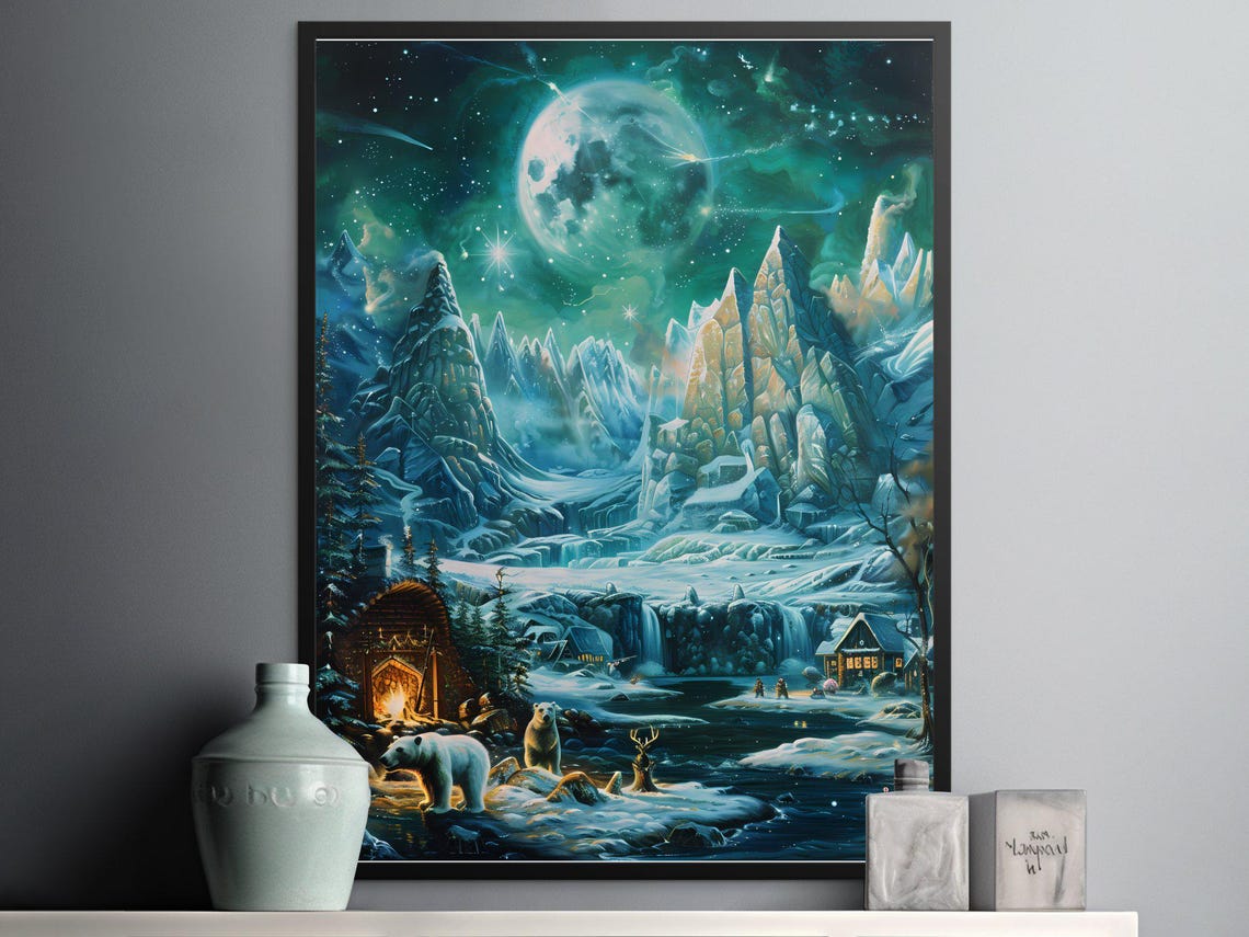 Stunning Alaska Landscape Wall Art Northern Lights Aurora Borealis Mountain Scenery Print Nature Decor For Home - Image 2