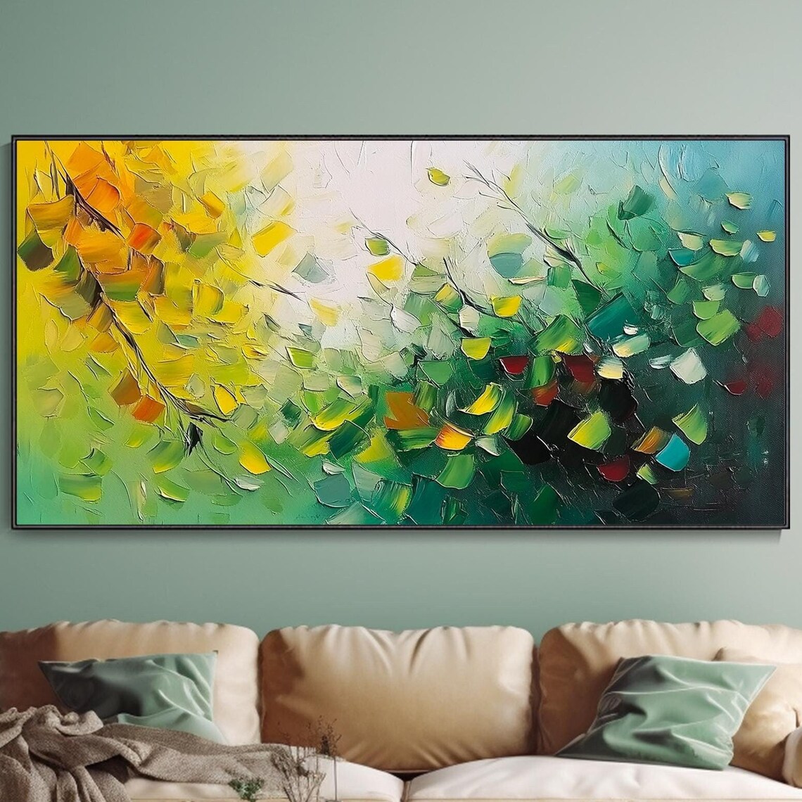 Abstract Green Leaves Textured Botanical Oil Painting Poster