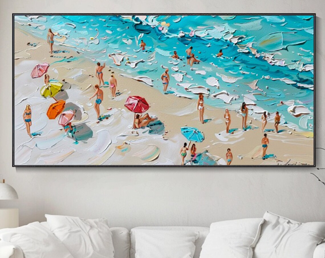 Sunny Beach Carnival Oil Painting Art Print, Seascape