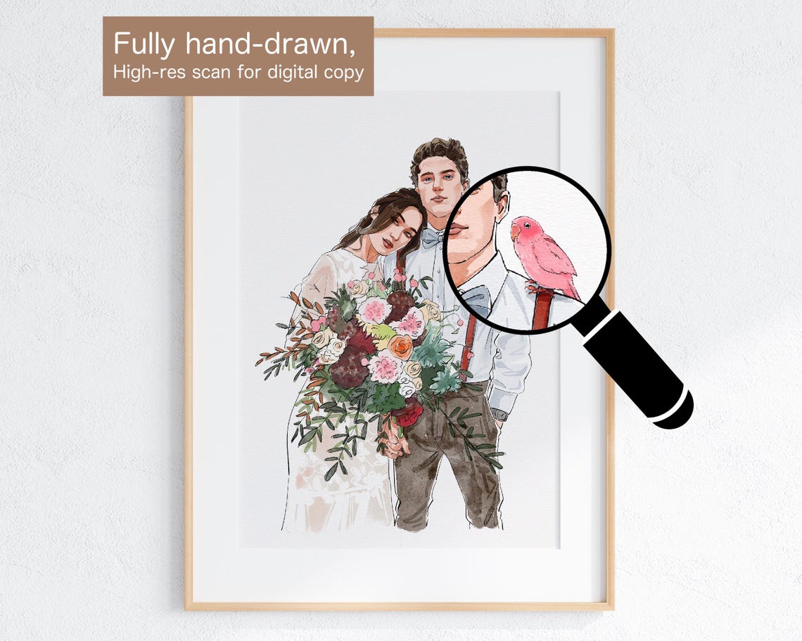 Wedding Party Group Portrait With Dog and Cat Watercolor Art Poster - Image 7