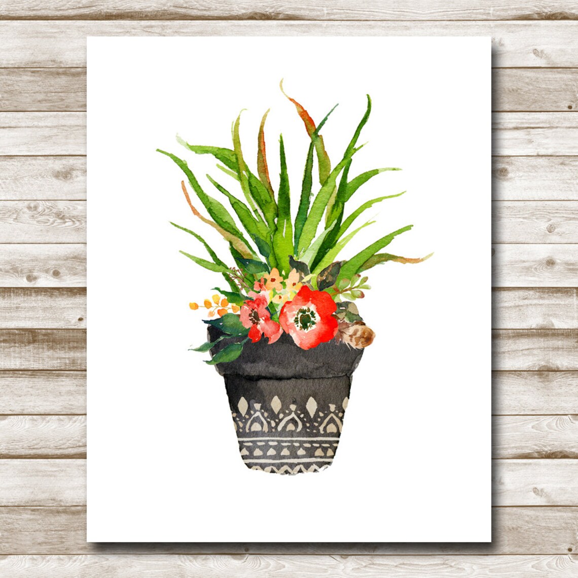 Red Poppies Potted Plant Watercolor Botanical Still Life Poster - Image 4