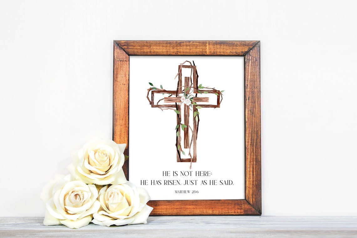 He Is Not Here He Has Risen Vine Cross Matthew 28 6 Easter Poster - Image 8