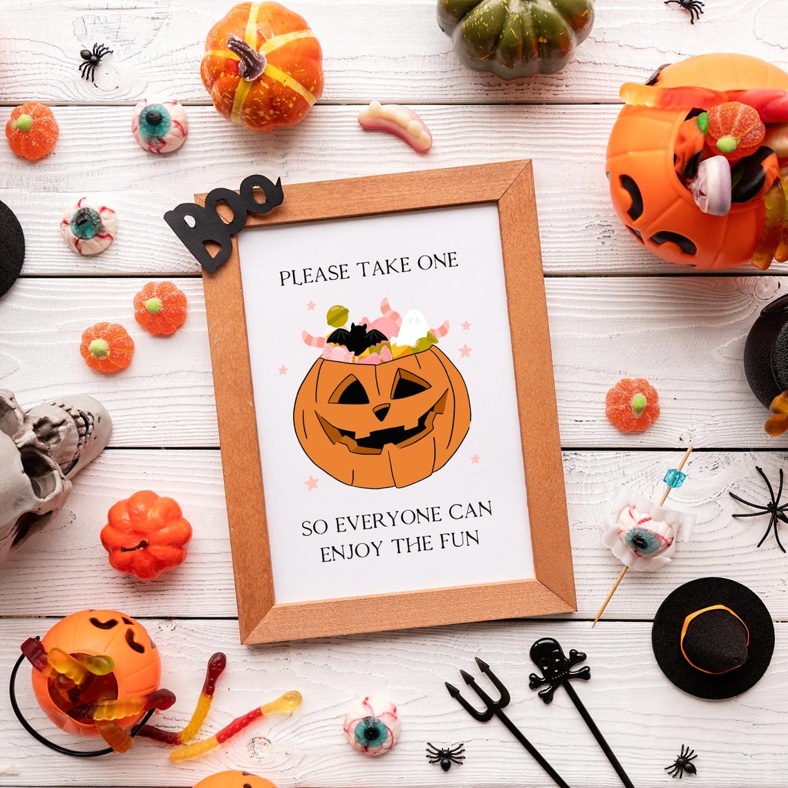 Please Take One Halloween Candy Bowl Sign Jack O Lantern Print - Image 2