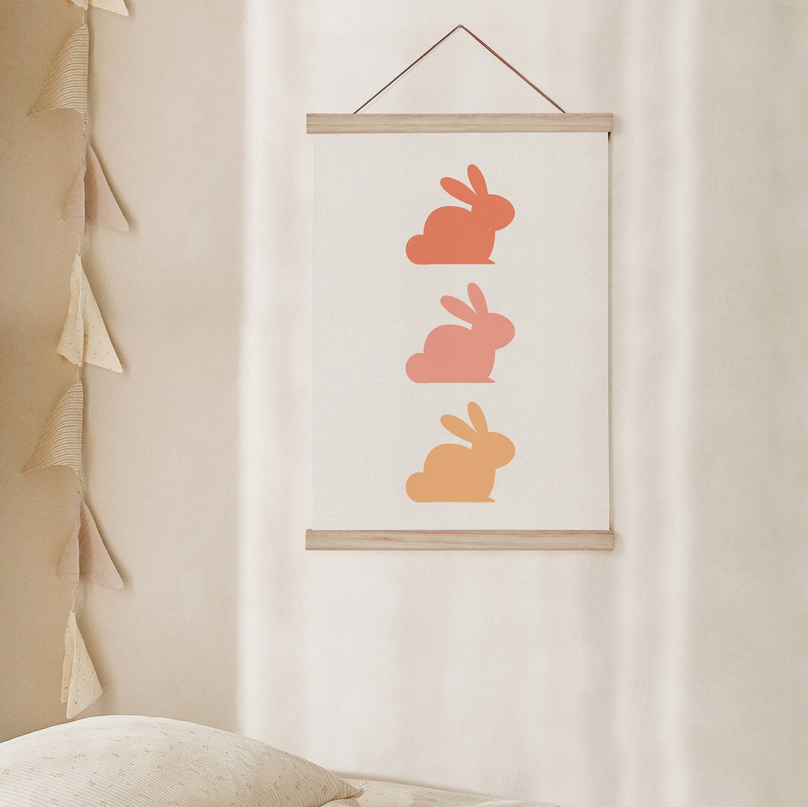 Three Pastel Bunny Silhouettes Minimalist Easter Nursery Wall Poster - Image 3