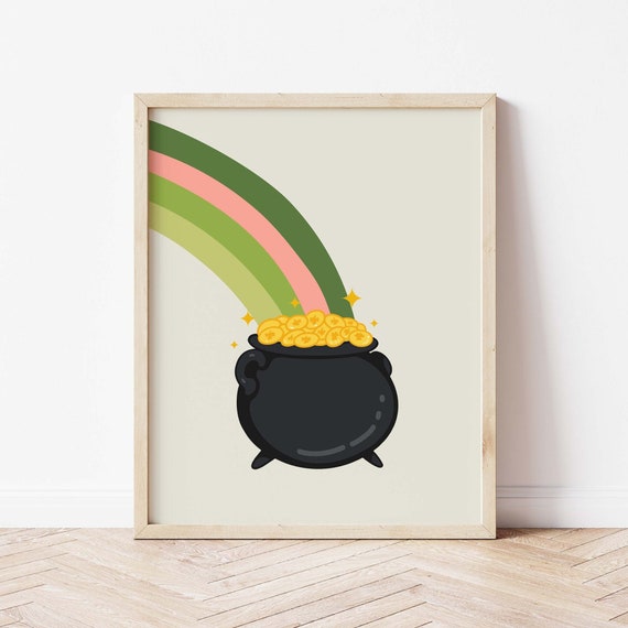 Pot O Gold Print St Patricks Day Prints Kids Room Print Play Room Decor St Patricks Rainbow Print Digital Download
