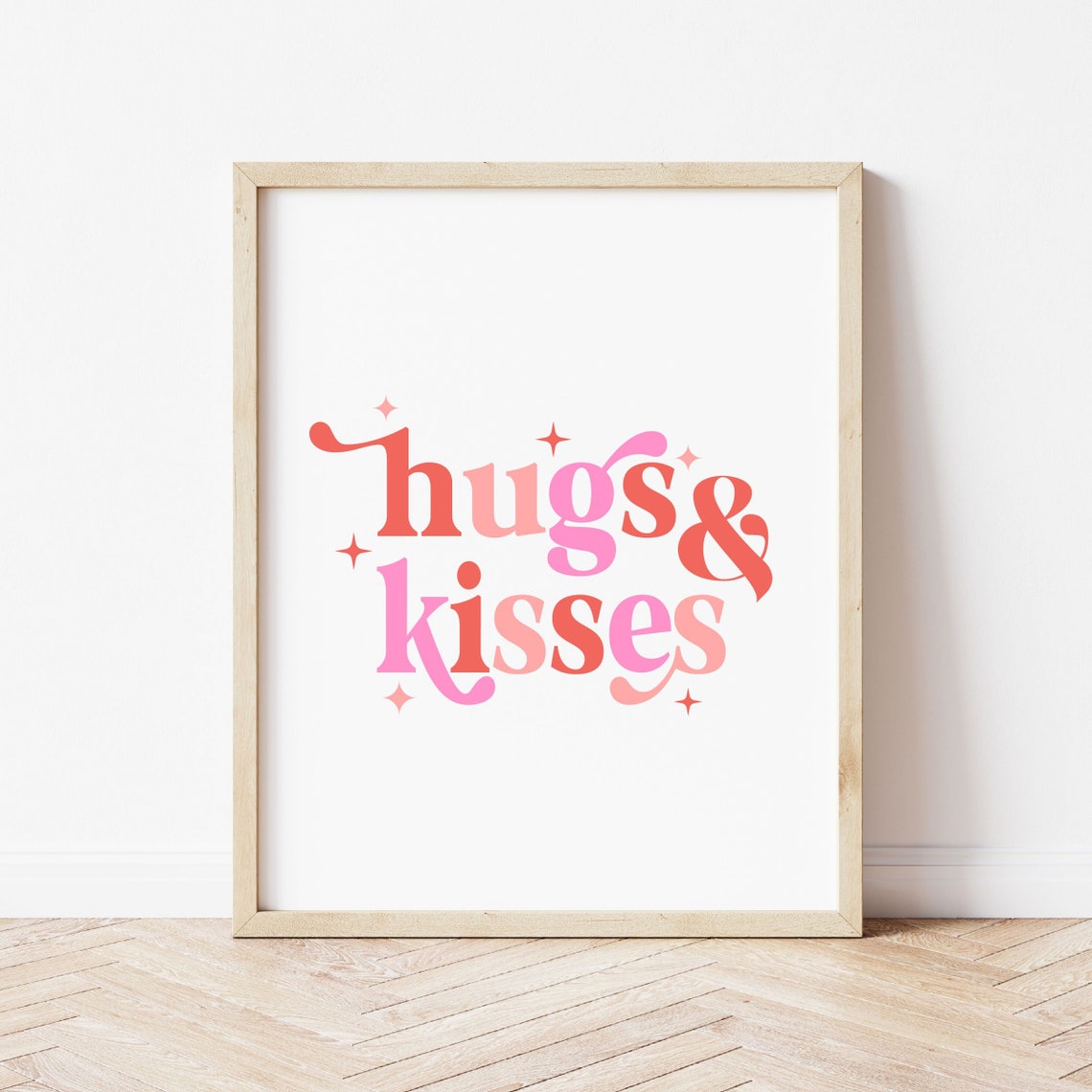 Hugs and Kisses Retro Multicolor Typography Valentine Quote Poster - Image 3