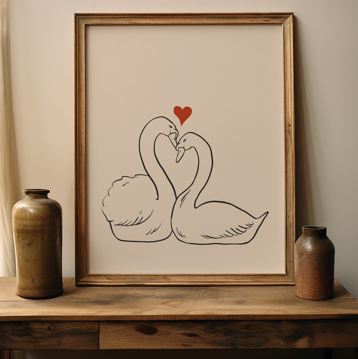 Two Swans Forming Heart Minimalist Line Art Valentine Poster - Image 2