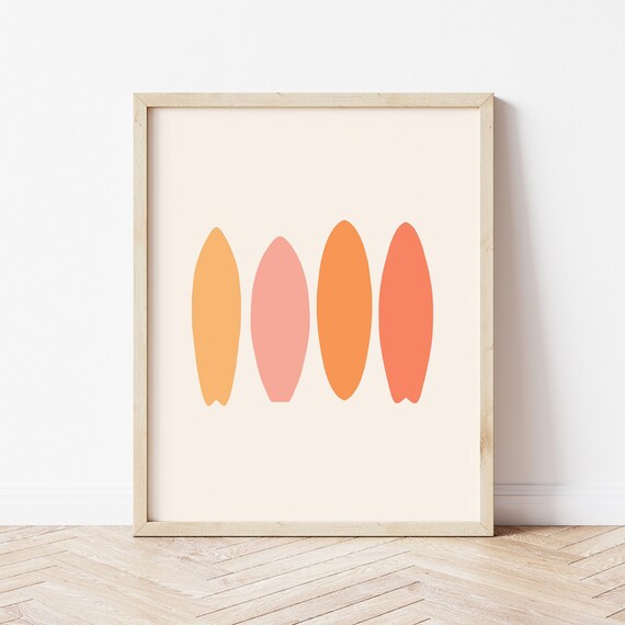 Four Pastel Surfboards Colorful Retro Surf Decor Beach House Art Poster