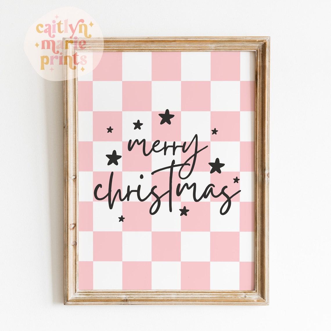 Merry Christmas Script Pink Checkered Holiday Typography Poster - Image 2