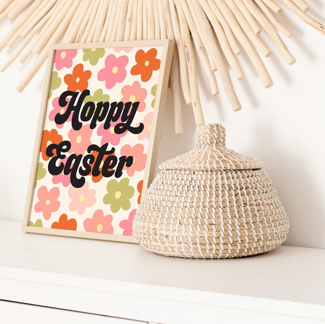 Hoppy Easter Retro Groovy Floral Spring Pun Easter Decor Poster - Image 2