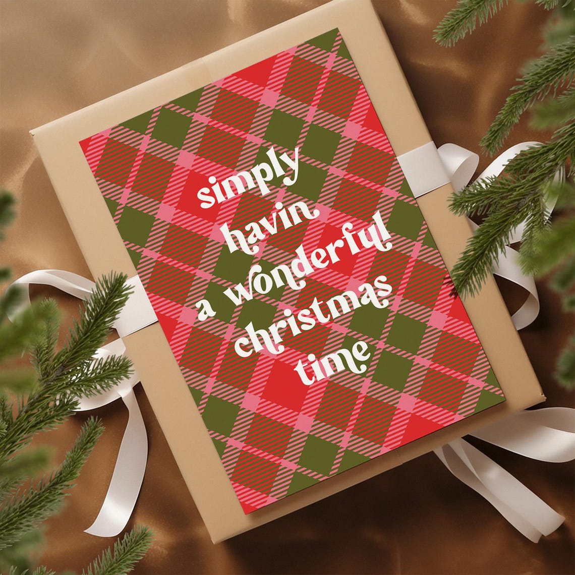 Simply Havin A Wonderful Christmas Time Plaid Holiday Quote Poster