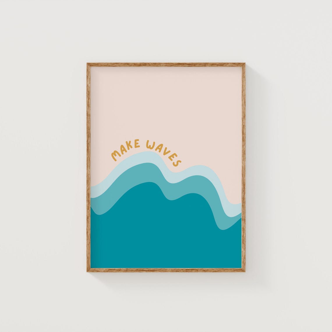 Make Waves Retro Ocean Surf Teal Blue Wavy Coastal Quote Wall Art - Image 3