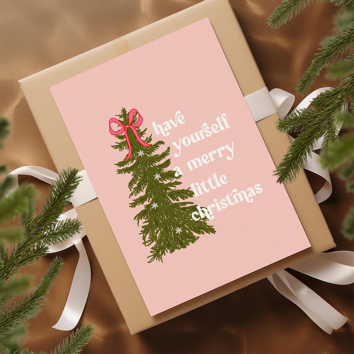 Have Yourself A Merry Little Christmas Tree Pink Bow Quote Poster