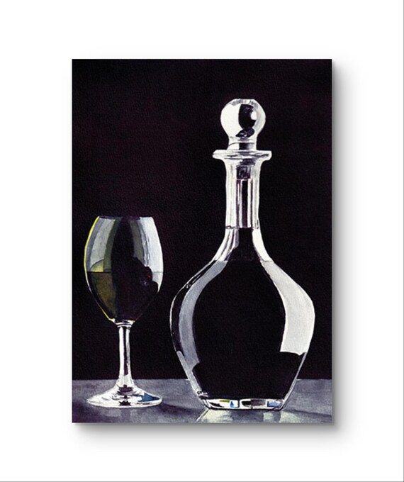 Elegant Monochrome Wine Decanter Still Life Black White Art Print