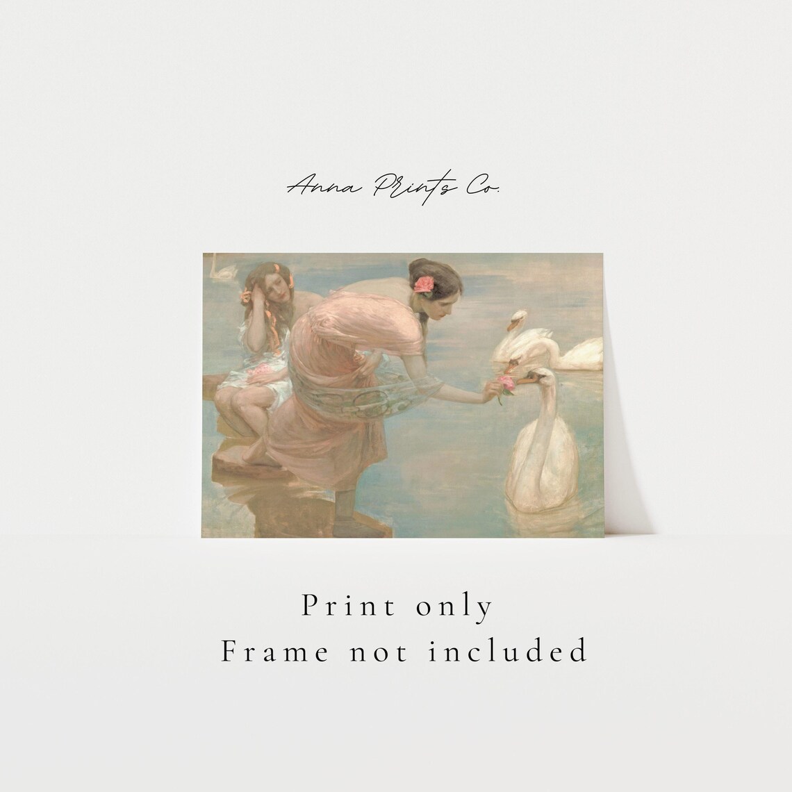 Women With Swans, Vintage Aesthetic Art Print - Image 3