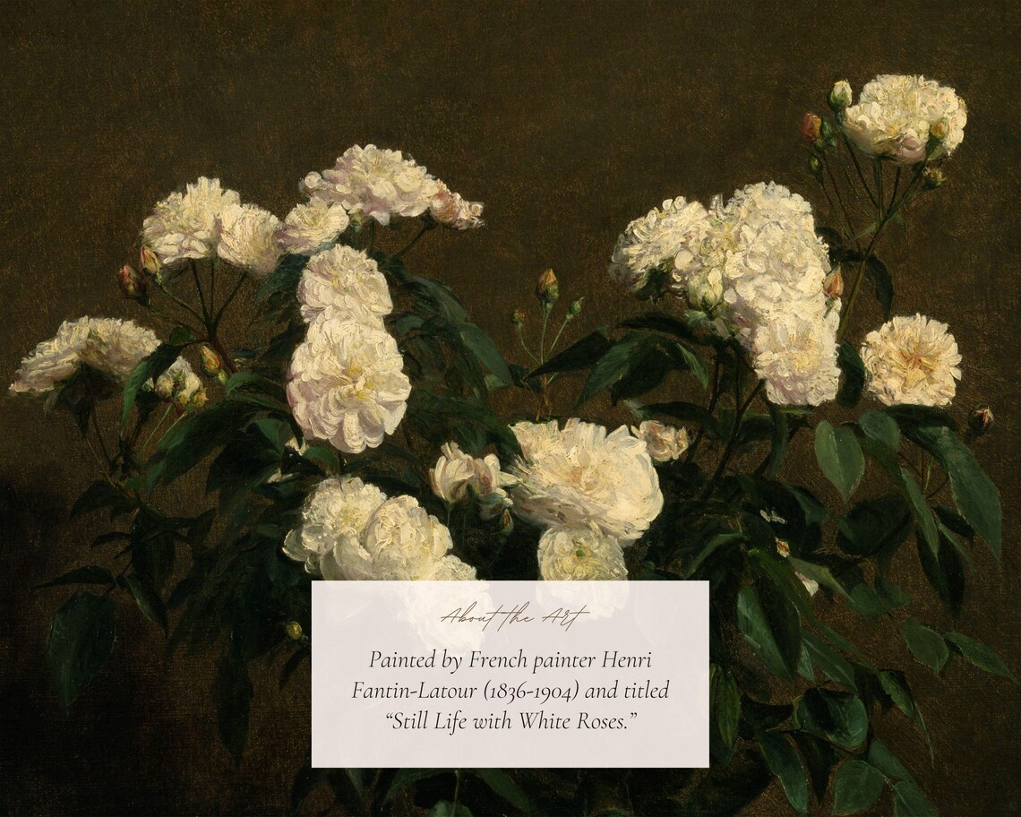 Vintage White Roses Still Life, Cottage Farmhouse Art Print - Image 2